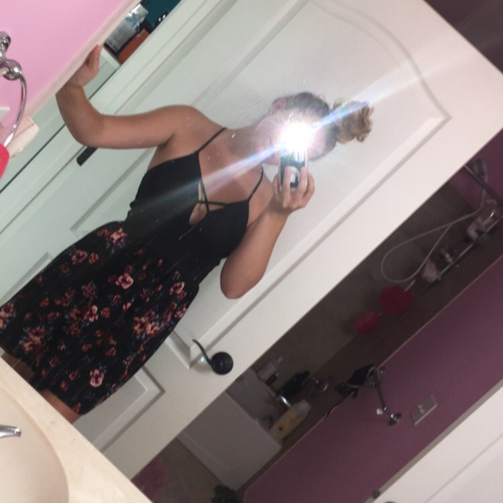 women’s black, floral dress